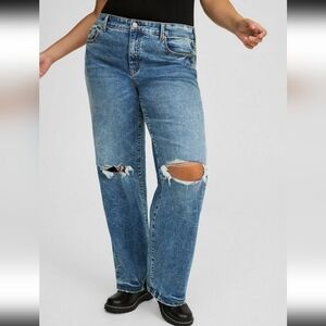 Torrid MID RISE Jeans Blue Perfect Wide Leg Like New Distressed Size 22